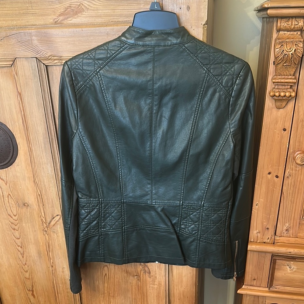 Black Rivet Women’s Faux Green Leather Moto Jacket - Picture 2 of 13
